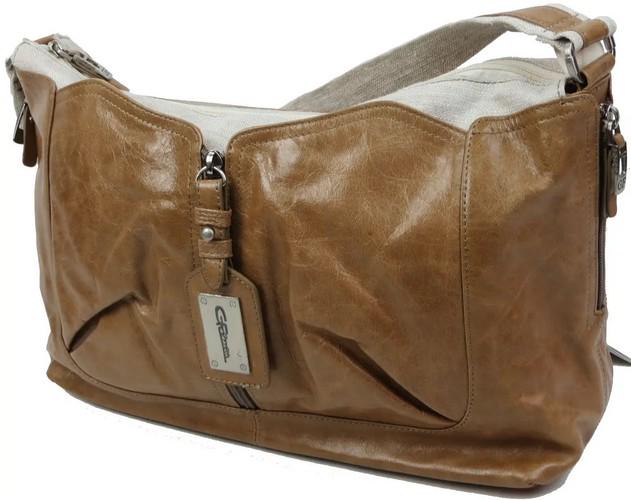 Сумка жіноча на плече зі шкіри та текстилю Giorgio Ferretti Бежевий (super489_31060 coffee)