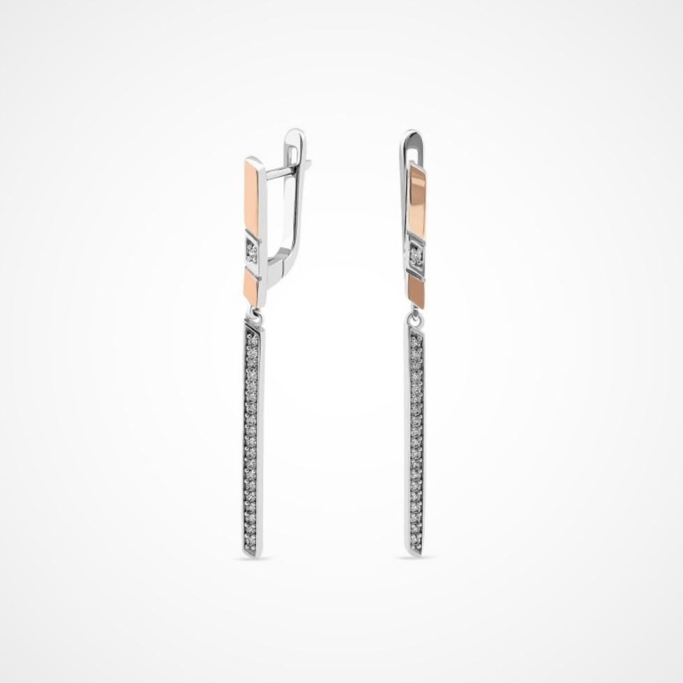 Серьги с белыми камнями из серебра с золотой пластиной 375/925 проба 4,43 г (953)