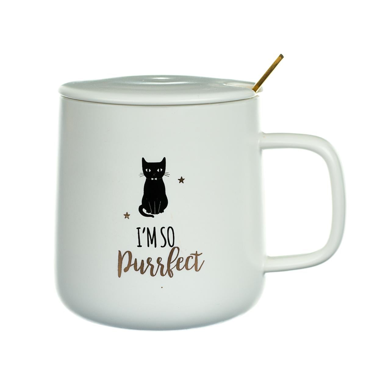 Кружка керамическая с крышкой Elisey Домашний Котик Белый 300 мл (8424-021).