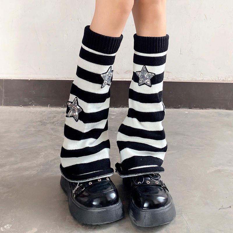 Гетри кльош смугасті із зірками One size Чорний/Білий (2367) - фото 2