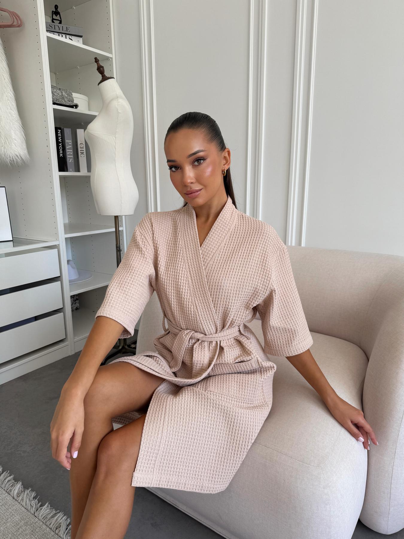 Халат женский COSY вафельный M Бежевый(115) - фото 6