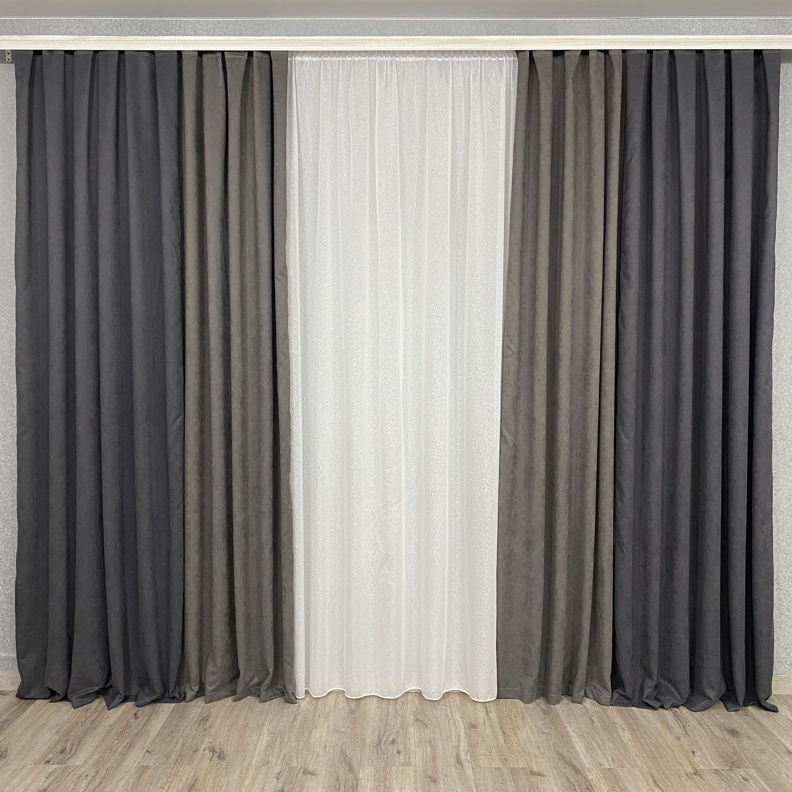 Шторы микровелюр TG Home Дуэт №450 1,50х2,70 м Графитовый/Серый (450-342/339) - фото 6