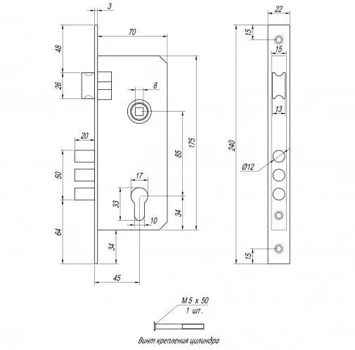 Замок дверний врізний Avers 2223\70-AB Бронзовий (303881E) - фото 2 Замок дверний врізний Avers 2223\70-AB Бронзовий (303881E) - фото 2