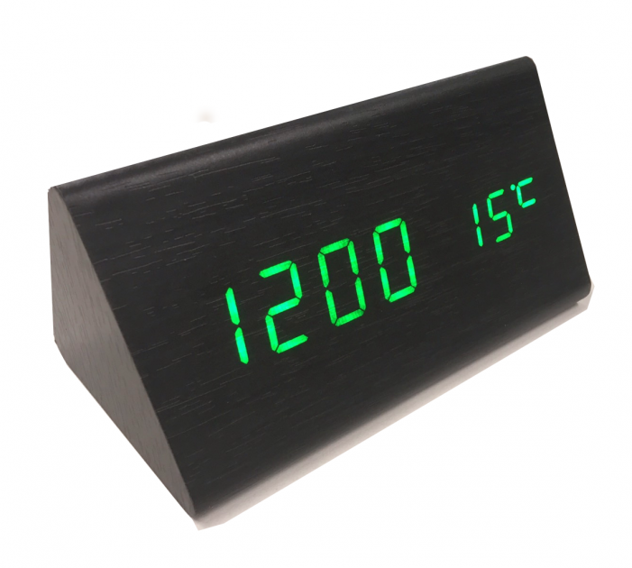 Электронные настольные часы-будильник с термометром LED WOOD CLOCK VST-861 под дерево с зеленой подсветкой Черный