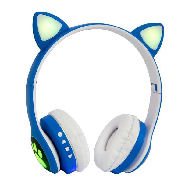 Наушники беспроводные Cat Ear VZV-23M Bluetooth с RGB подсветкой и кошачьими ушками Синий