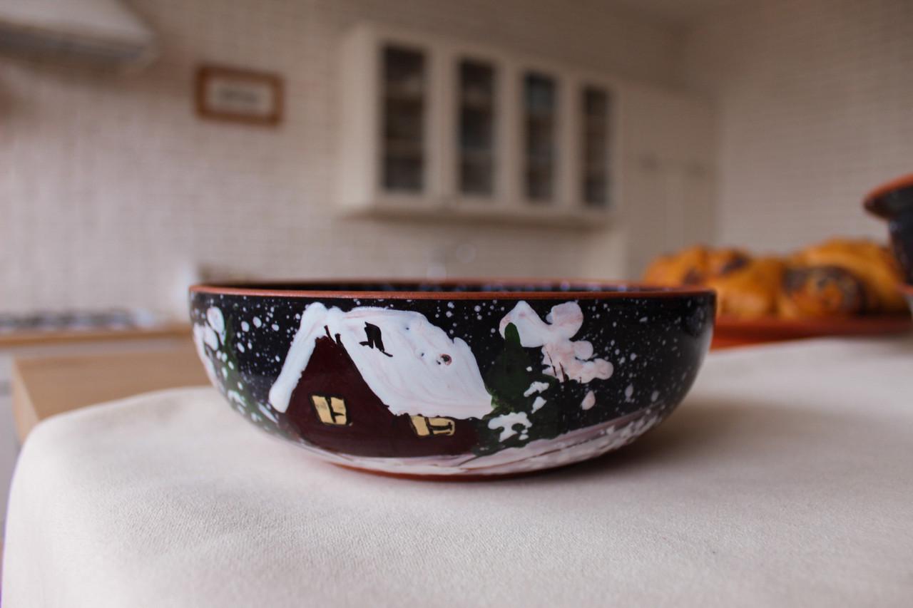 Глиняна миска Різдвяна Зима з малюнком ручної роботи 600 мл