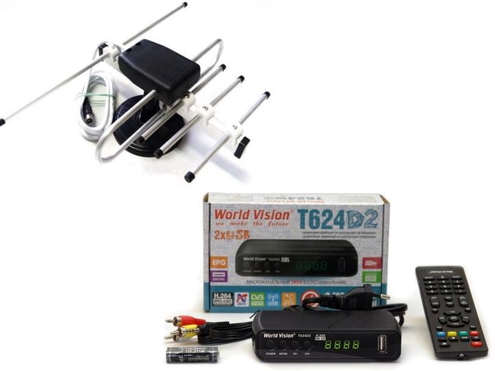 Тюнер/ресивер World Vision WV Т624D2/антенна комнатная Волна-2 с тв-кабелем
