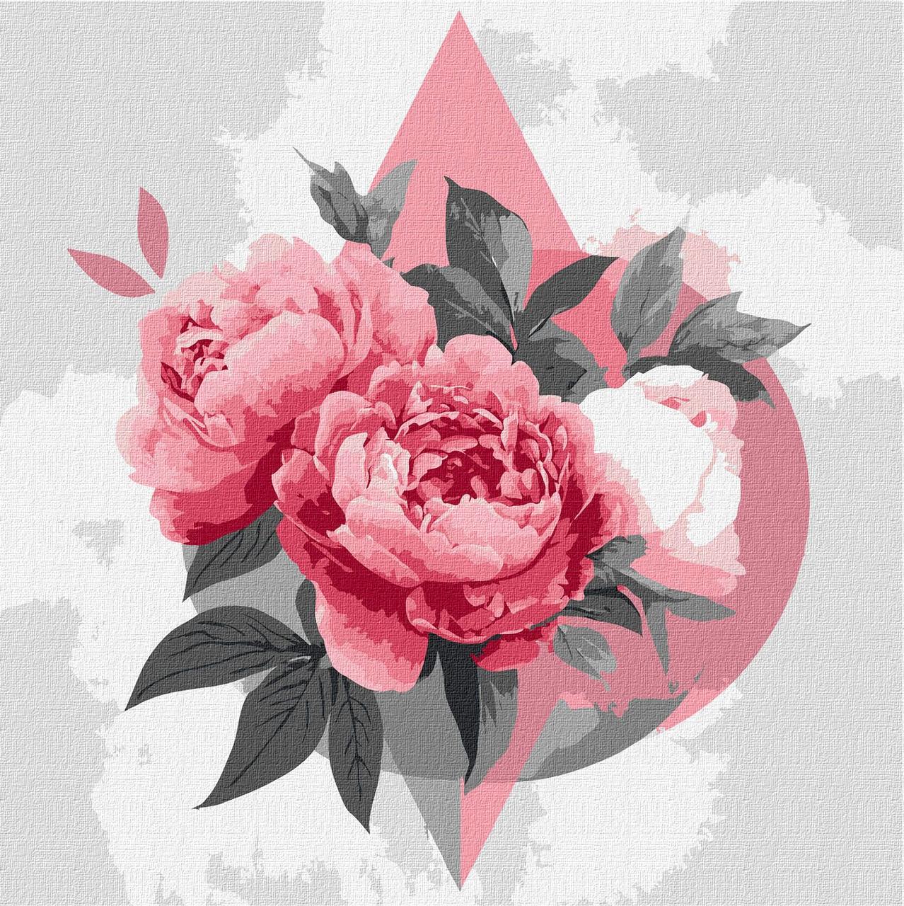 Картина за номерами Ideyka Геометричні фігури з півоніями 30х30 см (2824290075)