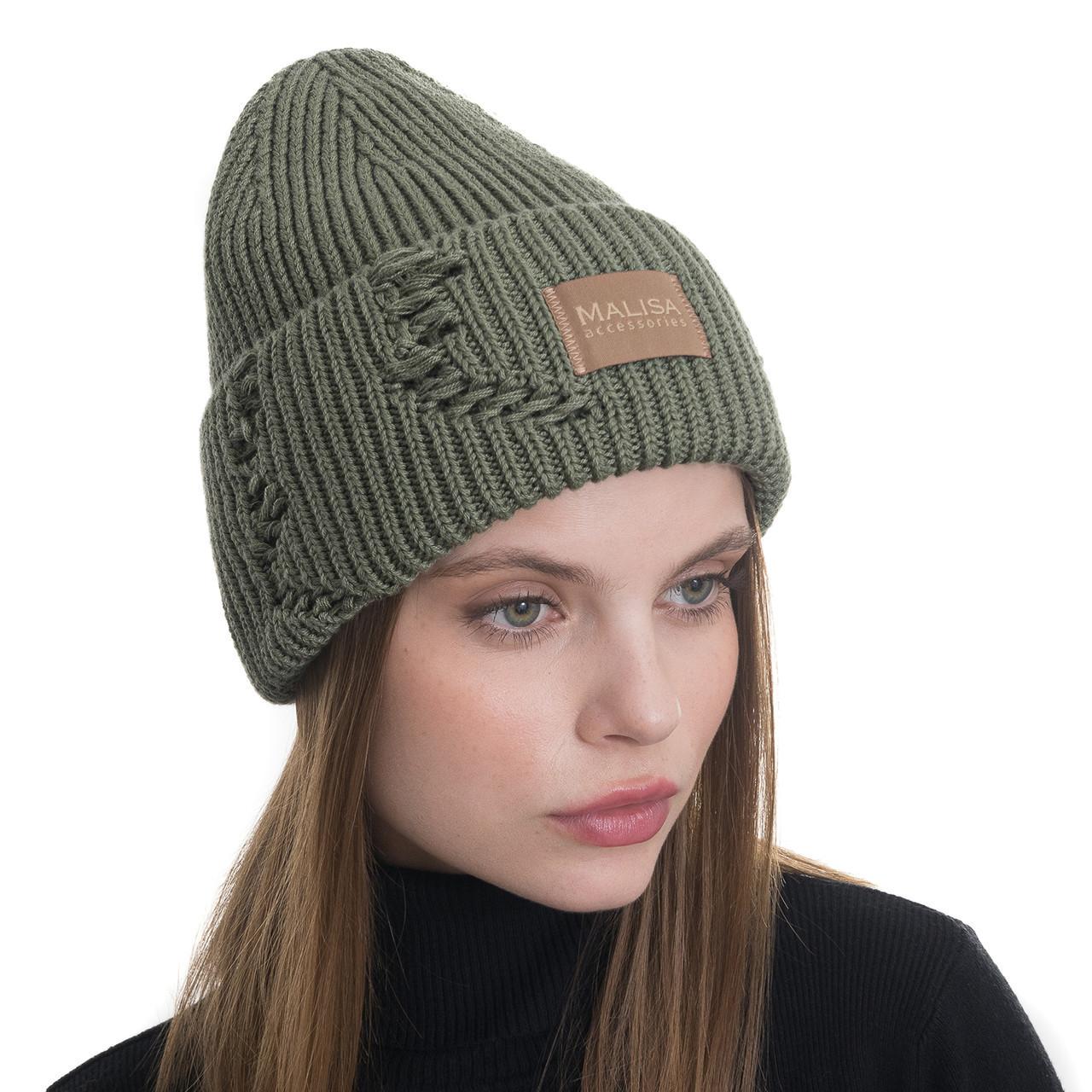 Шапка женская Malisa БРУНО без подкладки рваная с эмблемой на отвороте one size Оливковый (253892) - фото 1 Шапка женская Malisa БРУНО без подкладки рваная с эмблемой на отвороте one size Оливковый (253892) - фото 1