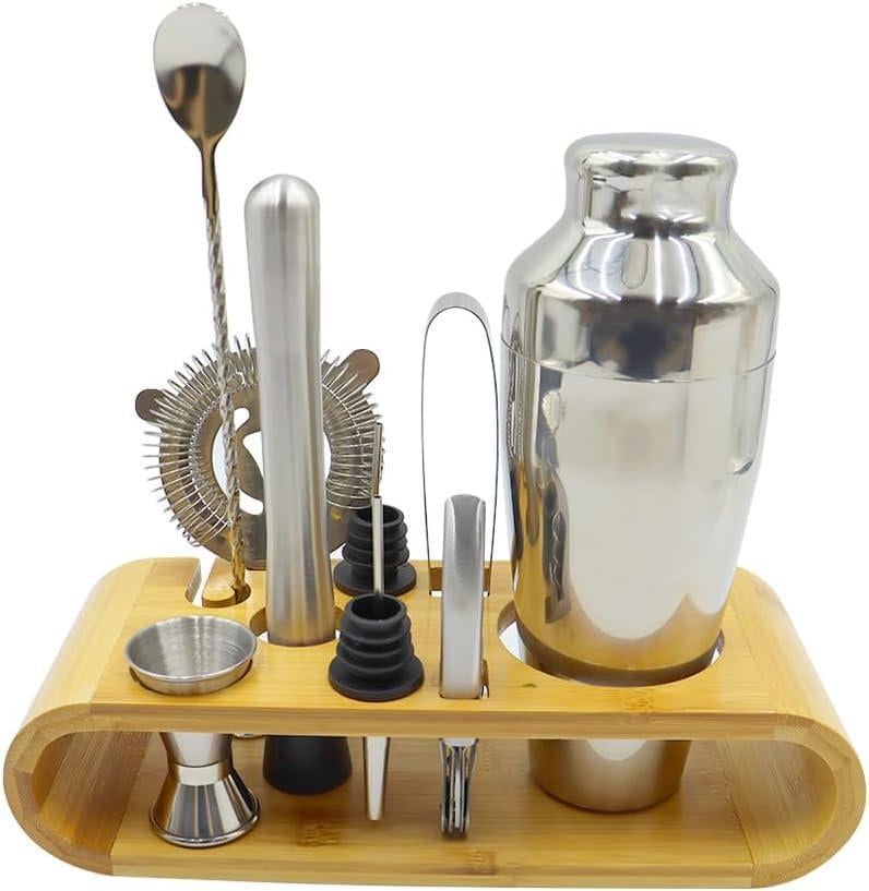 Набір для бару 10в1 для приготування коктейлів з дерев'яною підставкою 700 мл (Е051617)