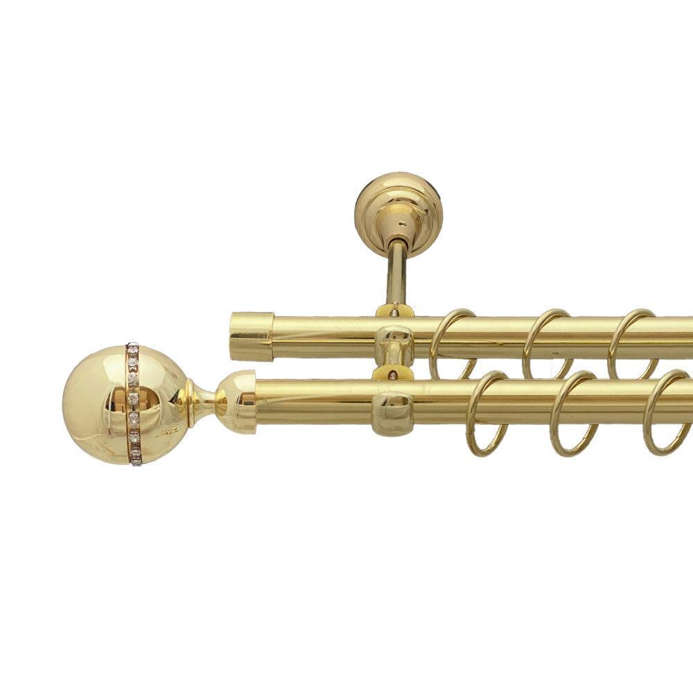 Карниз металлический Orvit Кортеза двухрядная открытая/гладкая труба/кольцо металлическое Золото 19/19 мм 200 см (00-00013111)