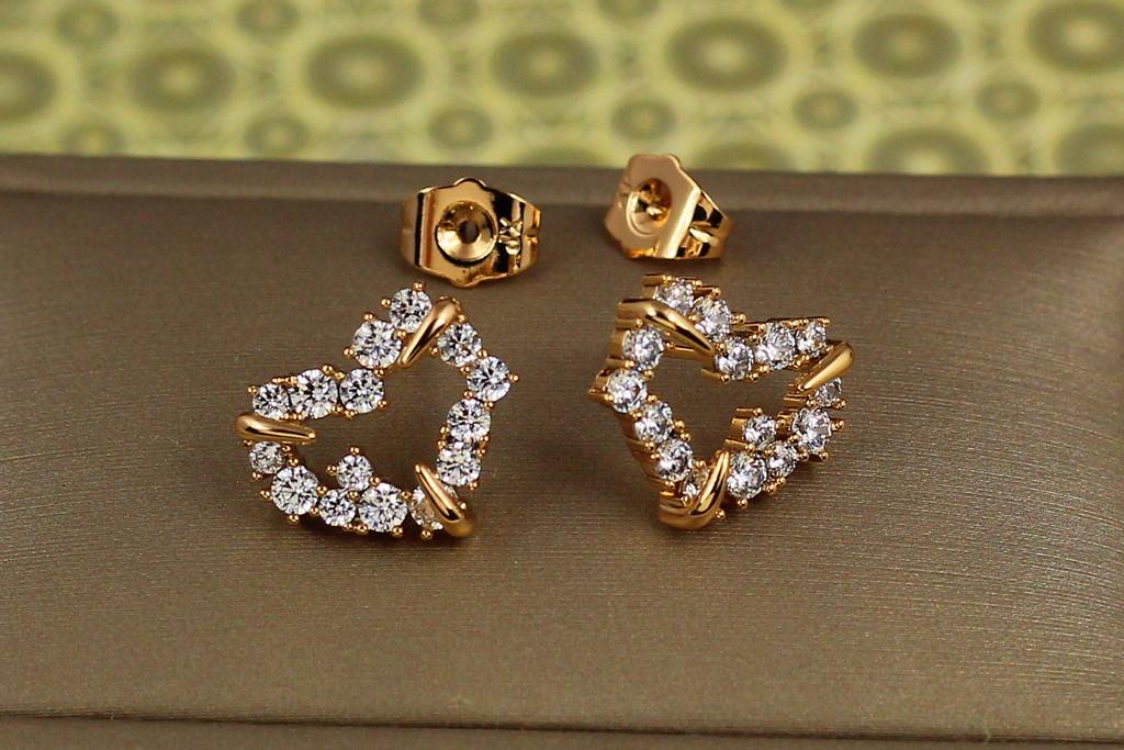 Серьги гвоздики Xuping Jewelry сердечко ободок с крупными камнями 1,2 см Золотистый (2359628897)