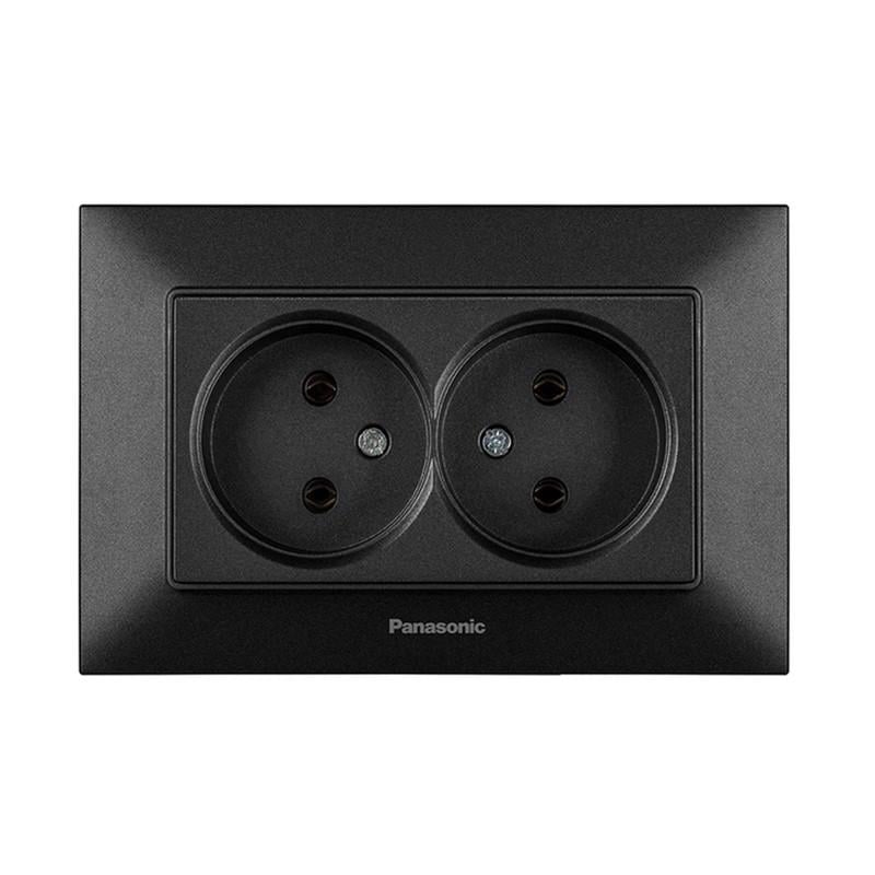 Розетка двойная без заземления Panasonic Arkedia Slim ABS Черный (WNTC02042B UA1)