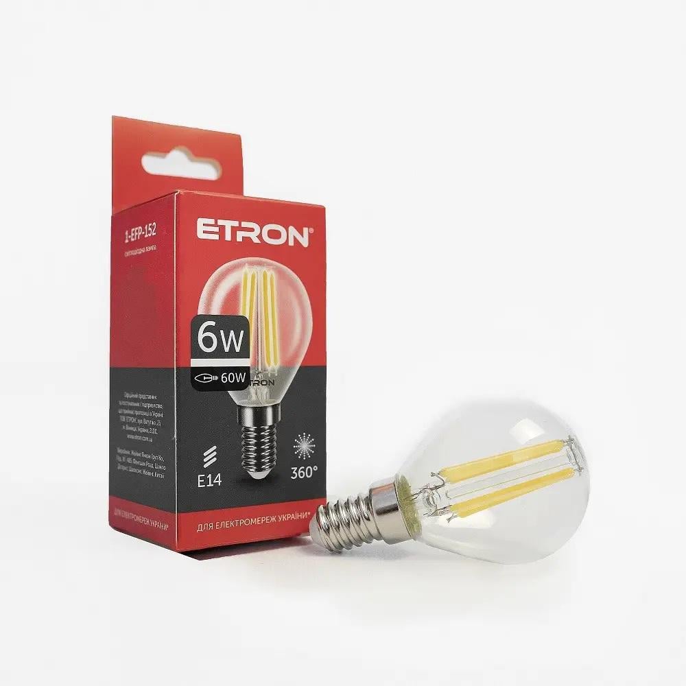 Лампа LED ETRON Filament 1-EFP-151 G45 E14 6W 3000K Прозрачный