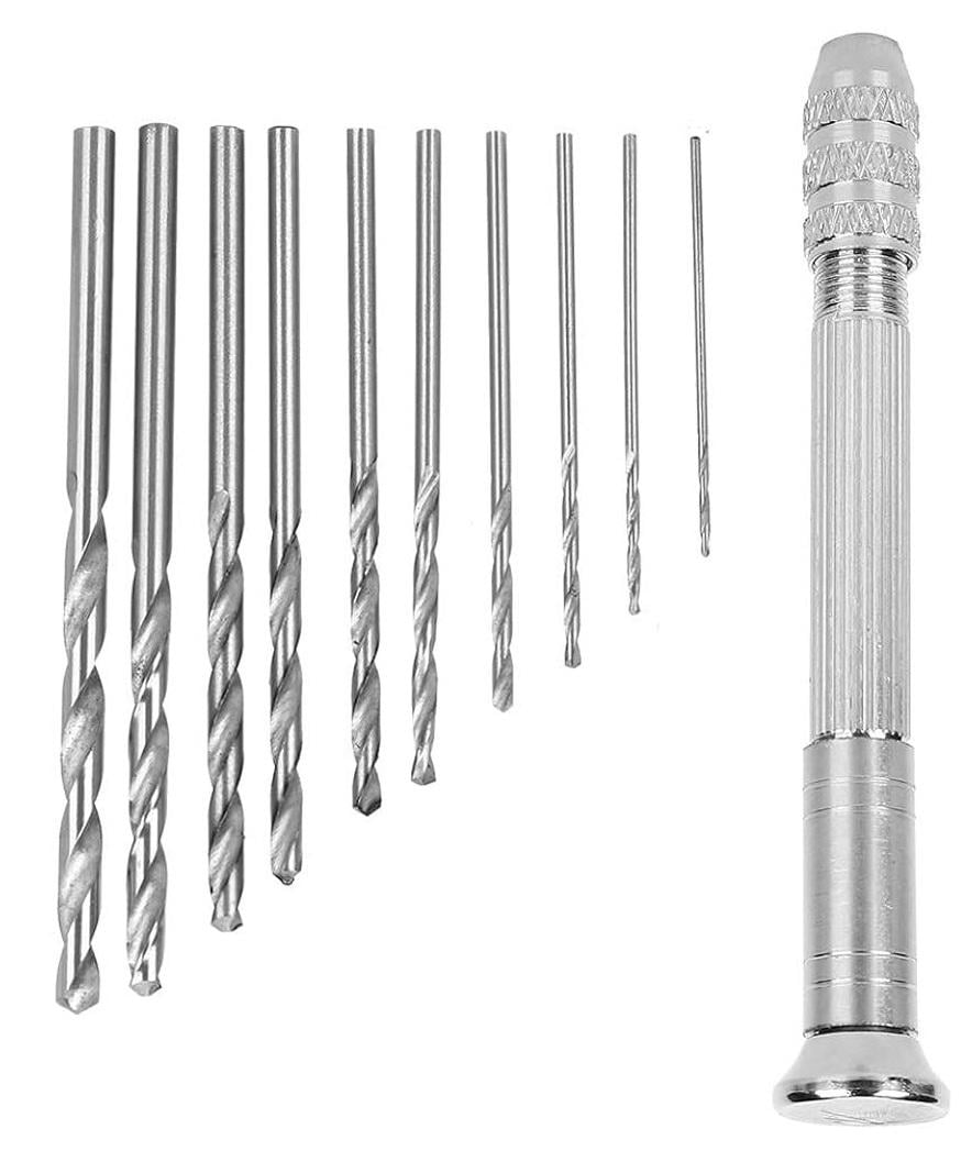 Дриль із міцним алюмінієвим корпусом та набором із 10 сталевих свердел для точної роботи по дереву (R9427)