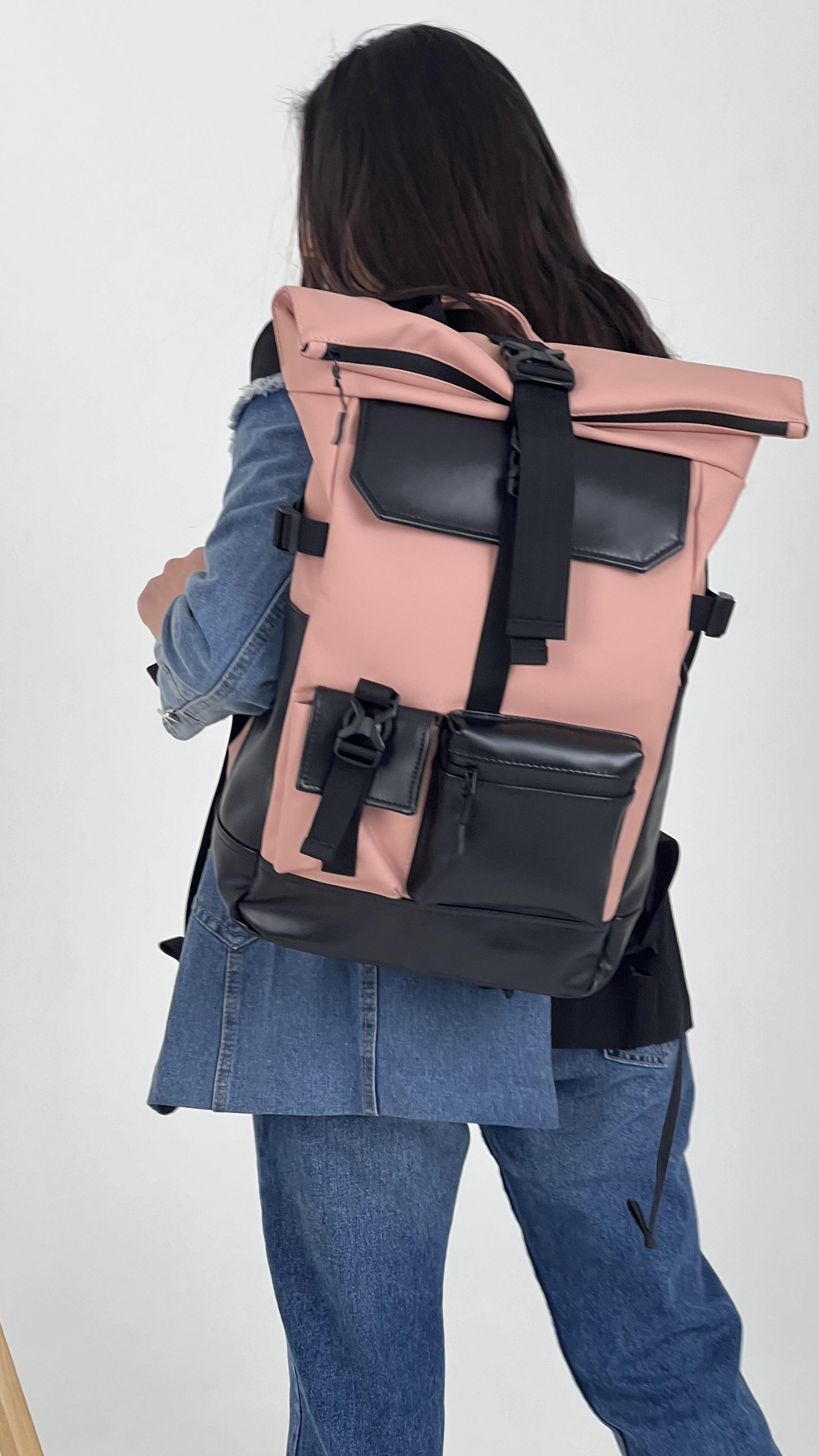 Рюкзак Tobeyou Rolltop для ноутбука из экокожи 25 л Розовый (418448304)