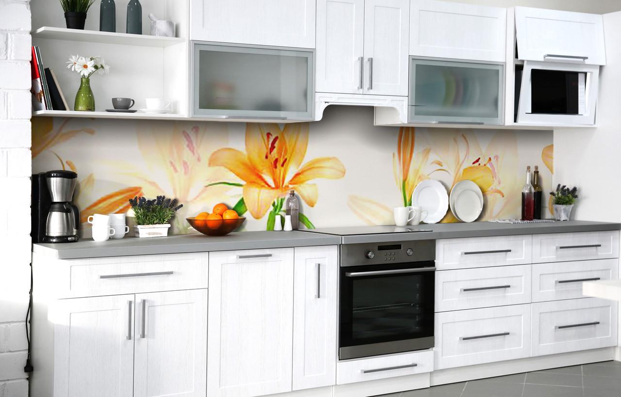 Кухонный фартук Тигровая Лилия виниловый самоклеющийся 60х300 см Оранжевый