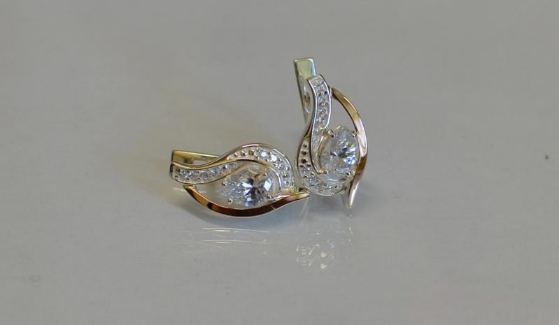 Серебряные серьги Sil с элементами золота 078s-12 Прозрачный (Sil-928)