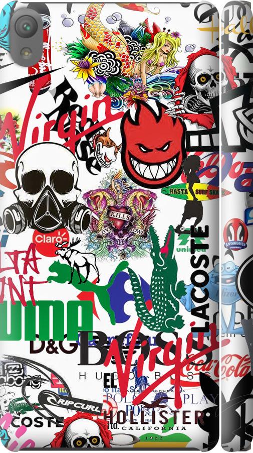 Чехол на Sony Xperia E5 F3311 Many different logos (4022m-458-42517) Чехол на Sony Xperia E5 F3311 Many different logos (4022m-458-42517)