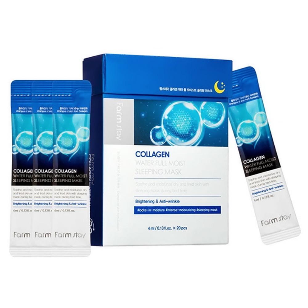 Маска ночная увлажняющая для лица Farmstay Collagen Water Full Moist Sleeping Mask с коллагеном 20 шт.х4 мл (8809657112980)