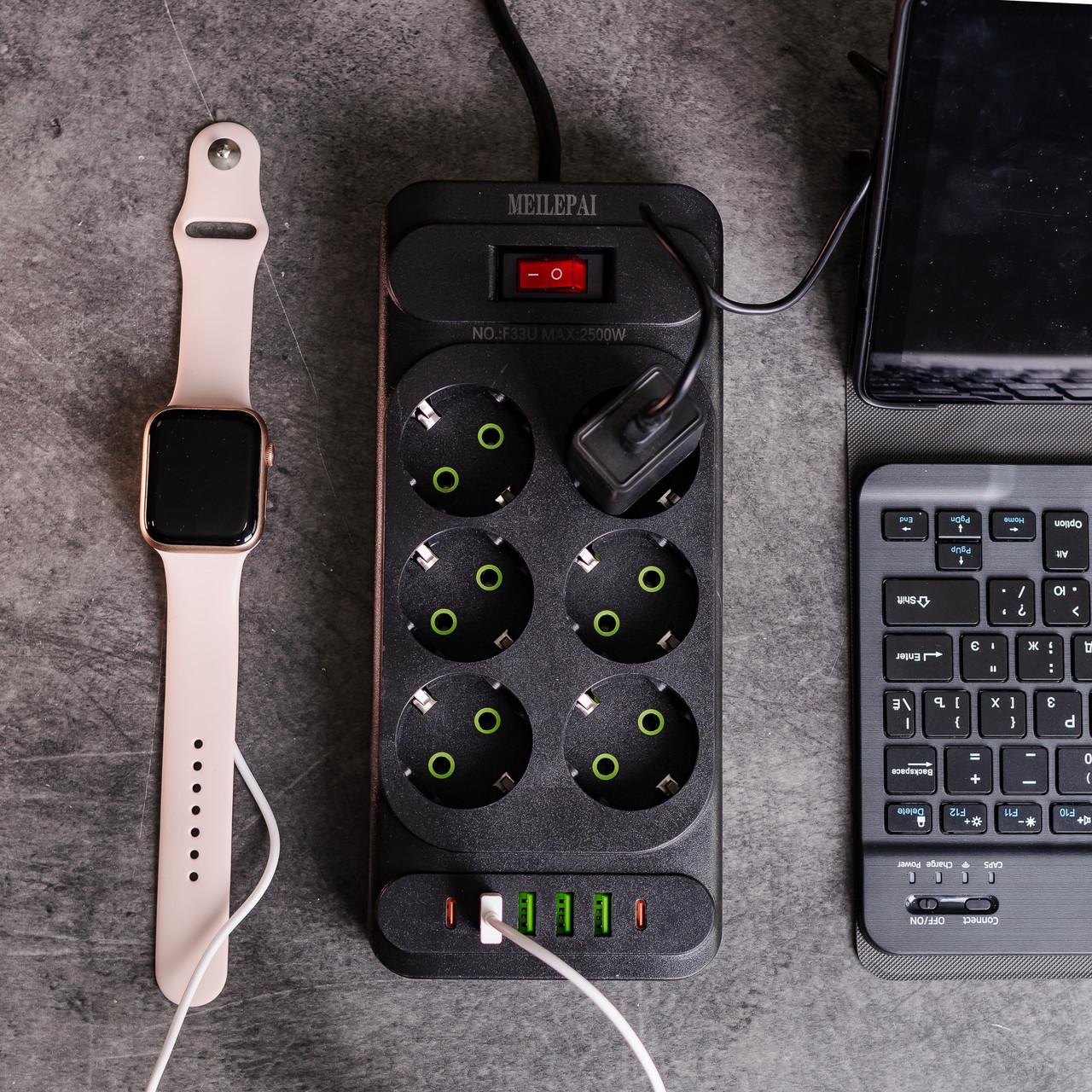 Фільтр мережевий HP-5-15 3 м на 6 розеток 4 USB 2 Type-C та кнопкою вимкнення (A-034376) - фото 2 Фільтр мережевий HP-5-15 3 м на 6 розеток 4 USB 2 Type-C та кнопкою вимкнення (A-034376) - фото 2