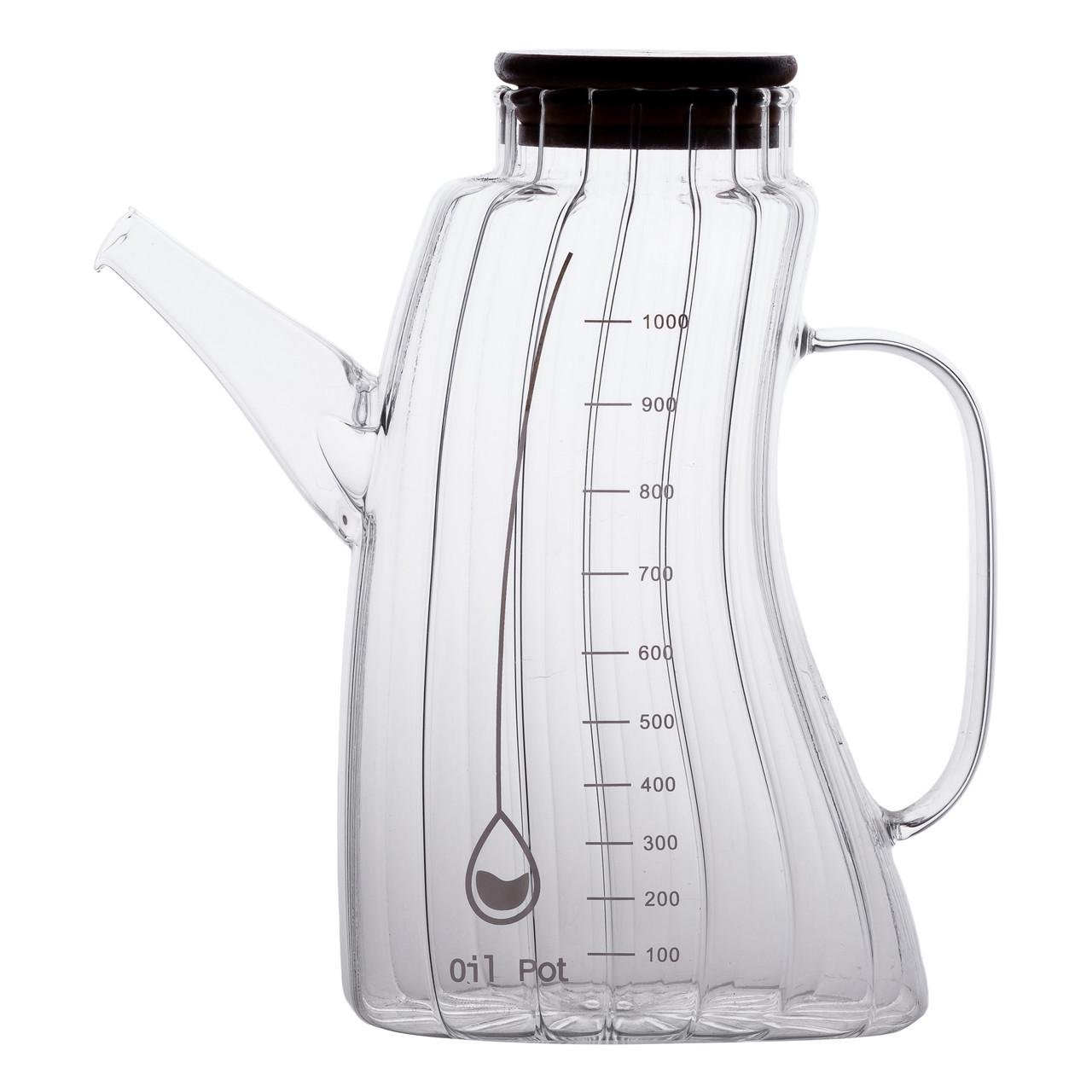 Пляшка для олії скляна з ручкою та бамбуковою кришкою 1 л (HP-34-3) - фото 4