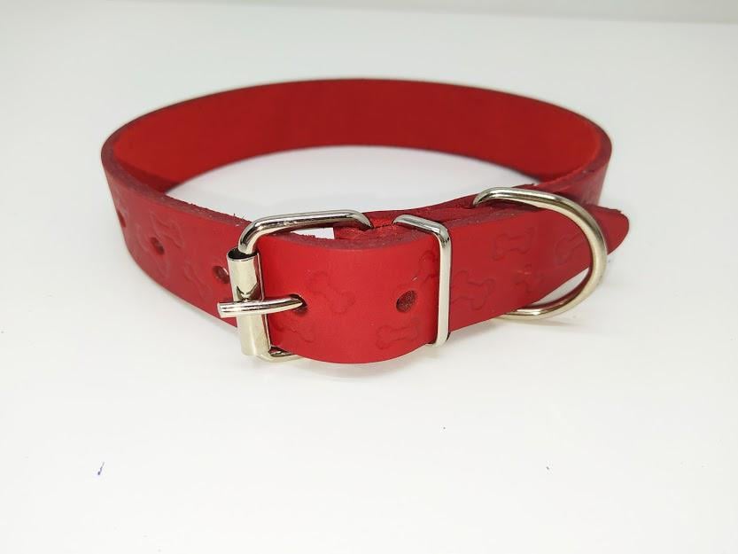 Нашийник шкіряний Кісточки 1,6/25-32 Червоний (ф919)