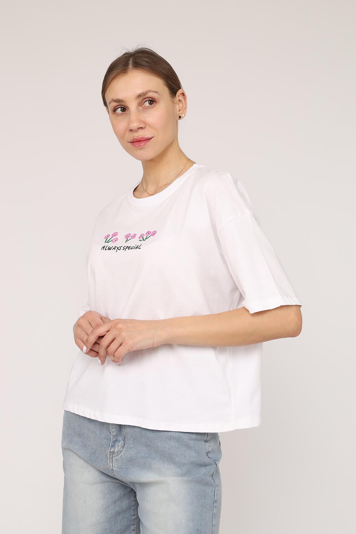 Футболка с коротким рукавом женская ЦБ-00275581 р. 48 Белый (SKT001061958)