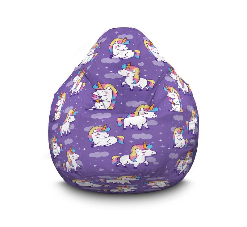 Крісло мішок Unicorn and ice cream Флок XXL 90х125 см Бузковий