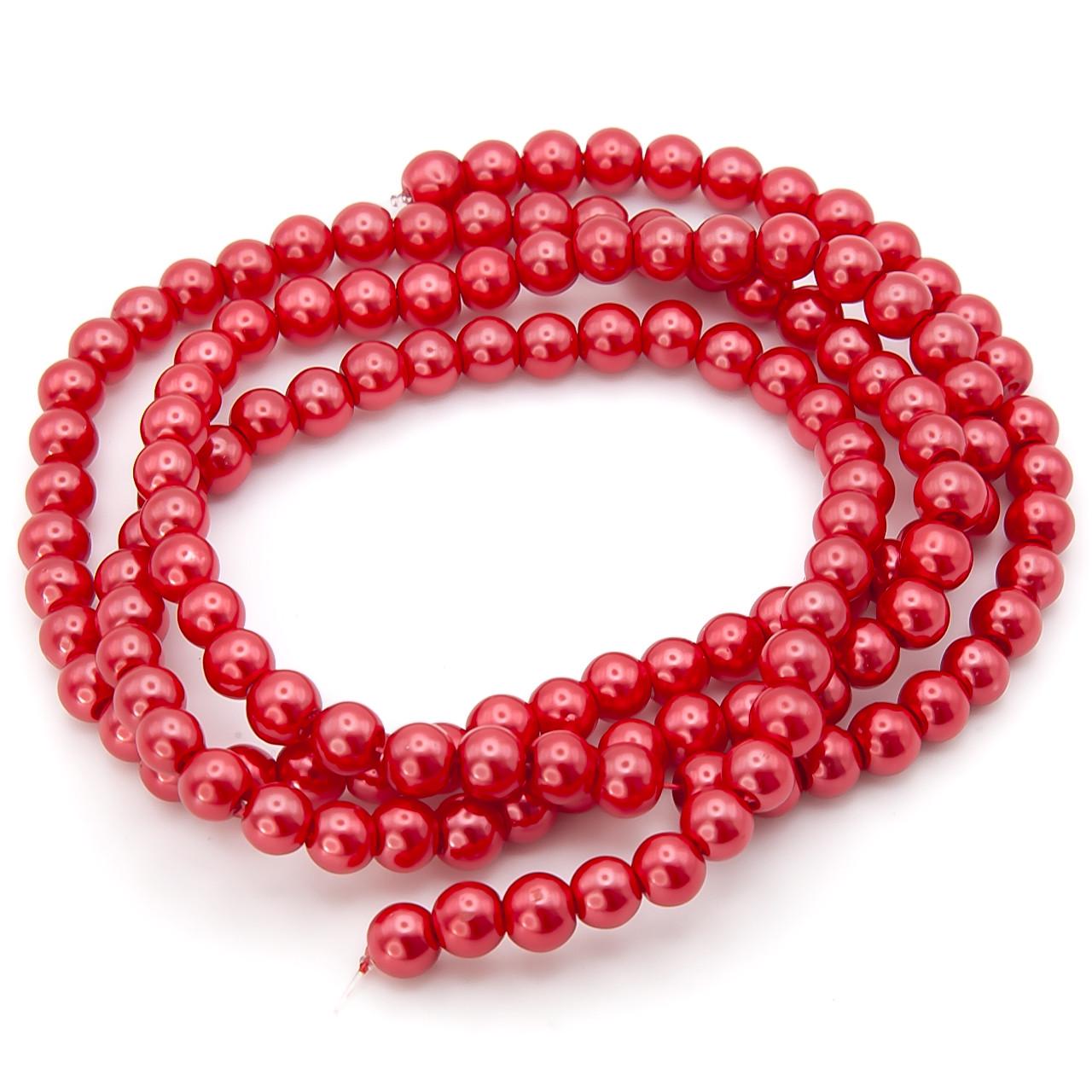 Бусины стеклянные на нитке под жемчуг 10 мм 80 см 90 шт. Коралловый яркий (БЖ0010ш74)