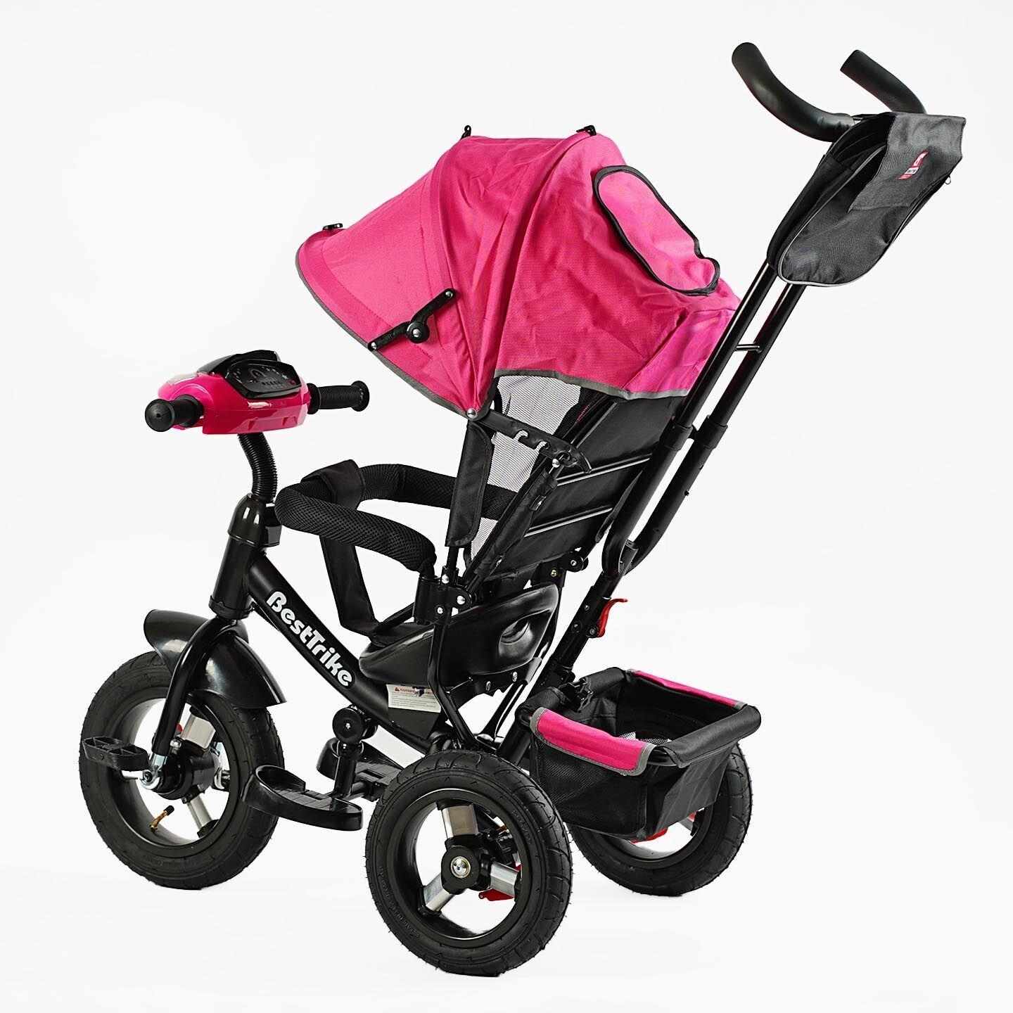 Велосипед дитячий триколісний Best Trike 3390 надувні/фара з USB/пультом/батьківською ручкою Рожевий (33-908) - фото 3