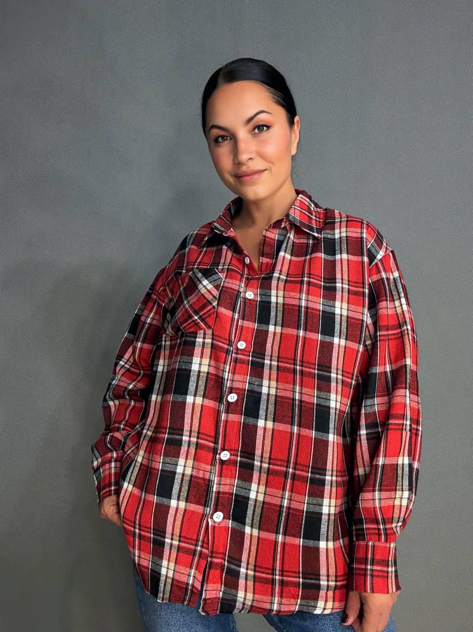 Сорочка жіноча Baoyu 225-1 в клітинку оверсайз фланель OS Червоний (4762) - фото 6