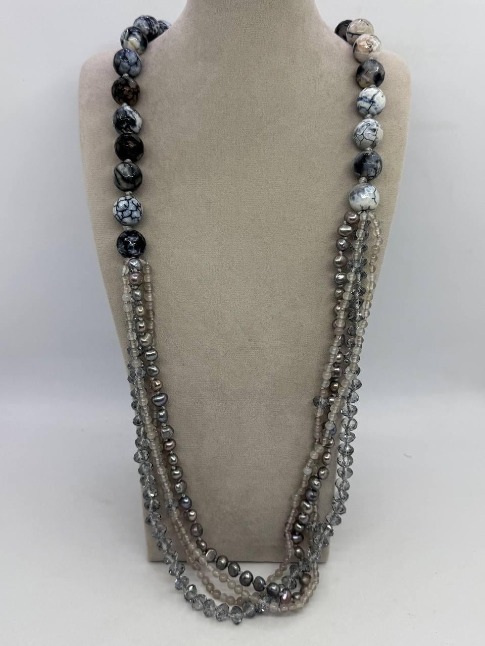 Намисто з агату/чорних перлів/скла 80 см Чорний (13014)