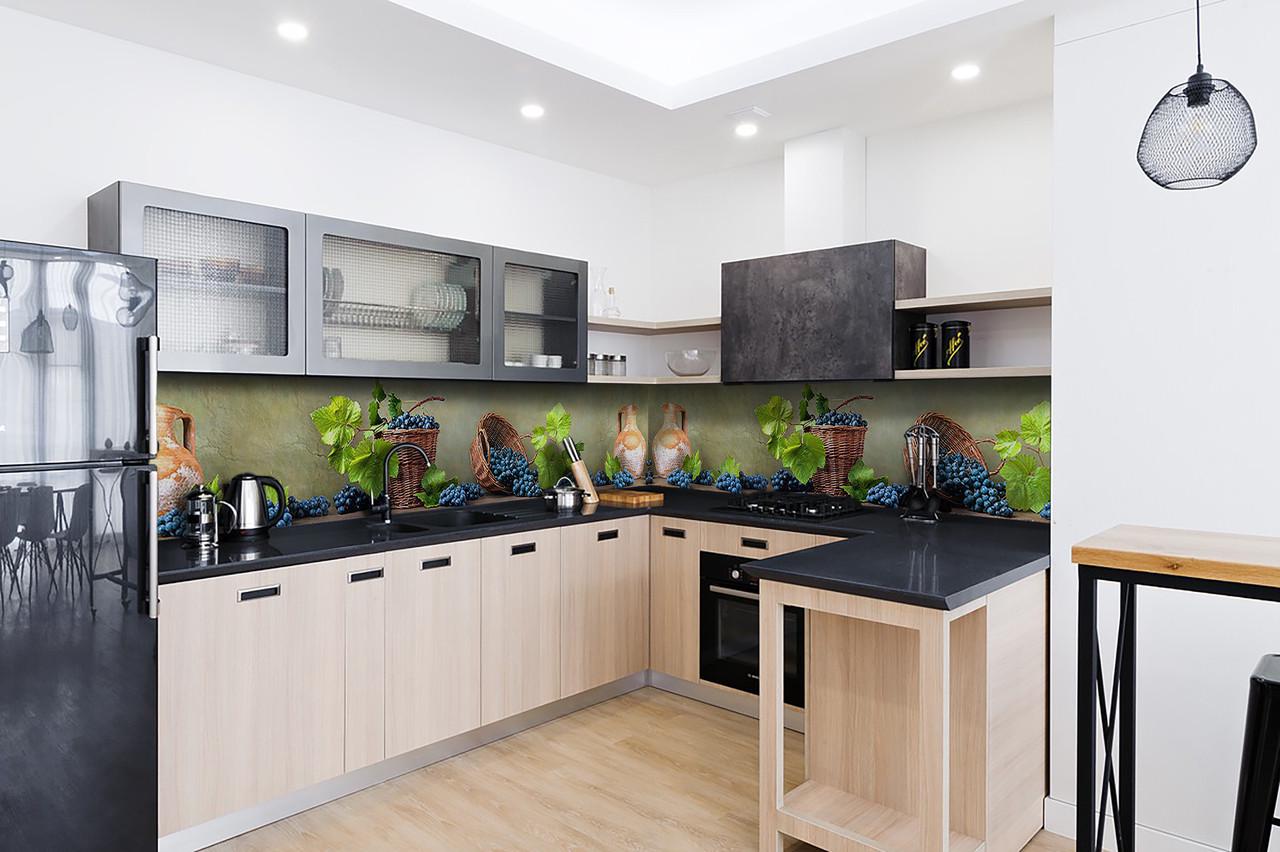 Кухонный фартук Синий виноград из самоклеющейся виниловой пленки 60х250 см Зеленый Кухонный фартук Синий виноград из самоклеющейся виниловой пленки 60х250 см Зеленый