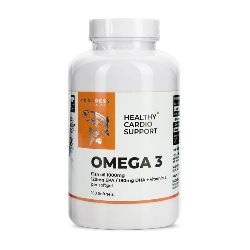 Омега-3 Progress Nutrition Omega 3 + Vitamin E 180 м'яких капс.