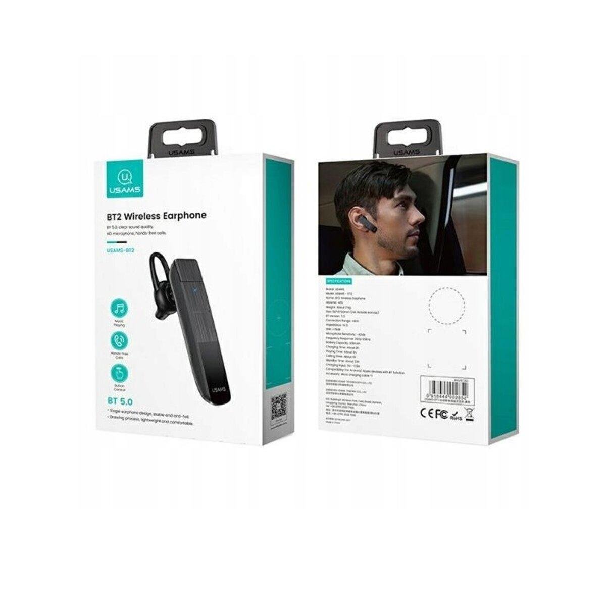 Гарнитура Usams BT2 Wireless Bluetooth 100 mAh Black (BHUBT201) - фото 4