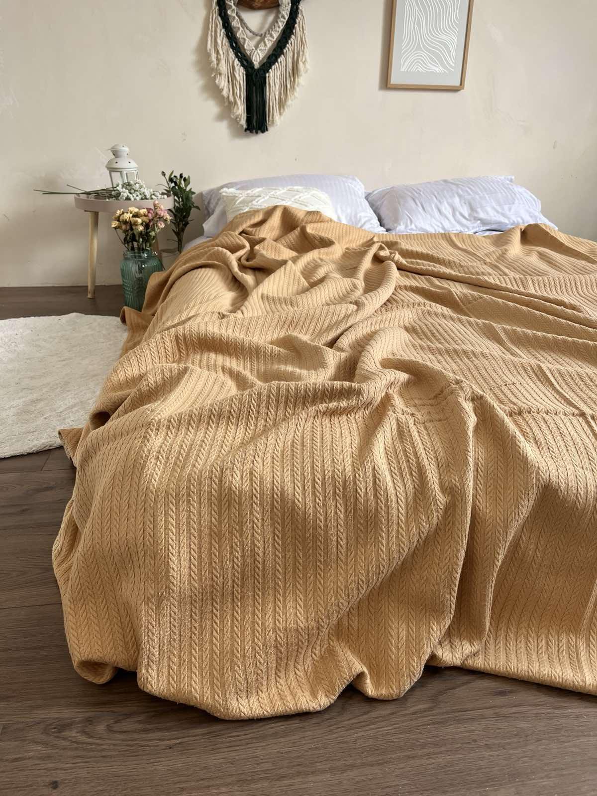 Покрывало летнее Косичка хлопок 180х220 см Карамельный (18093916)