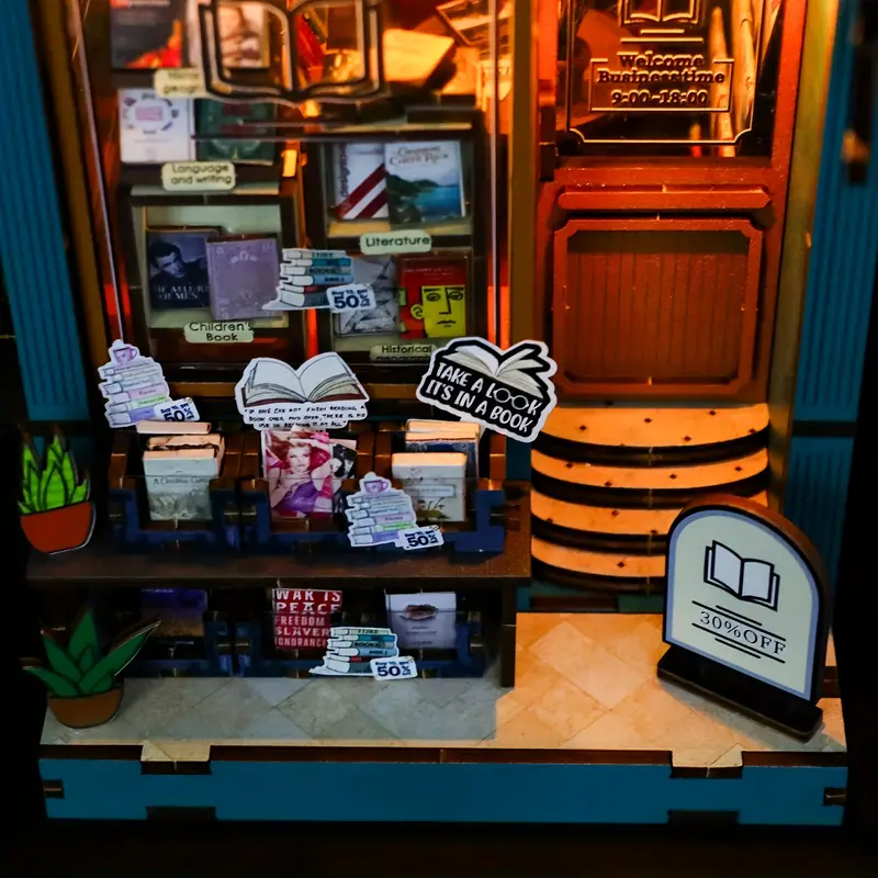 Румбокс Книжный Магазин DIY набор M2314 с подсветкой - фото 7 Румбокс Книжный Магазин DIY набор M2314 с подсветкой - фото 7