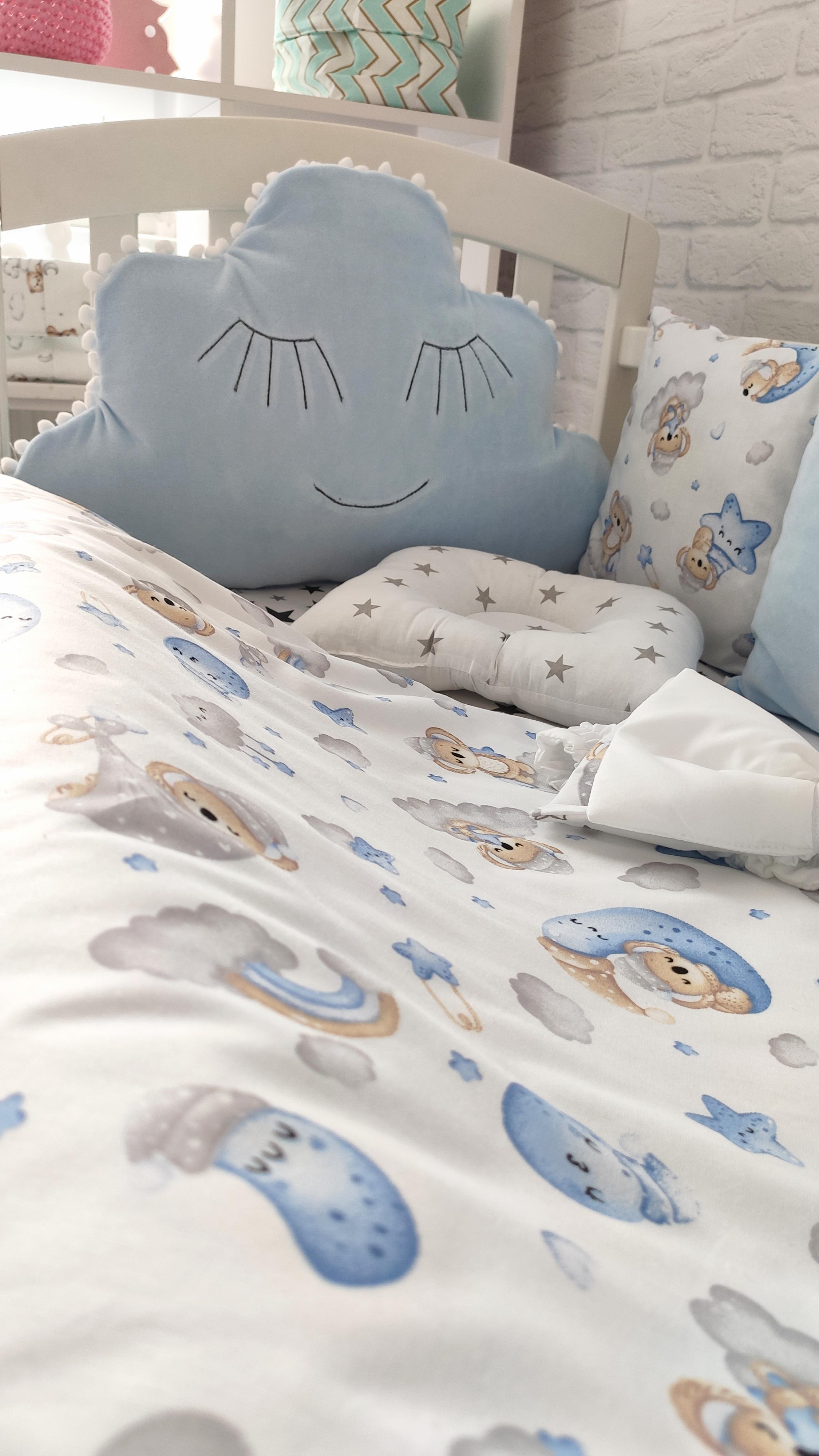 Набор бортиков в кровати Велюр Облако на три стороны Голубой - фото 5