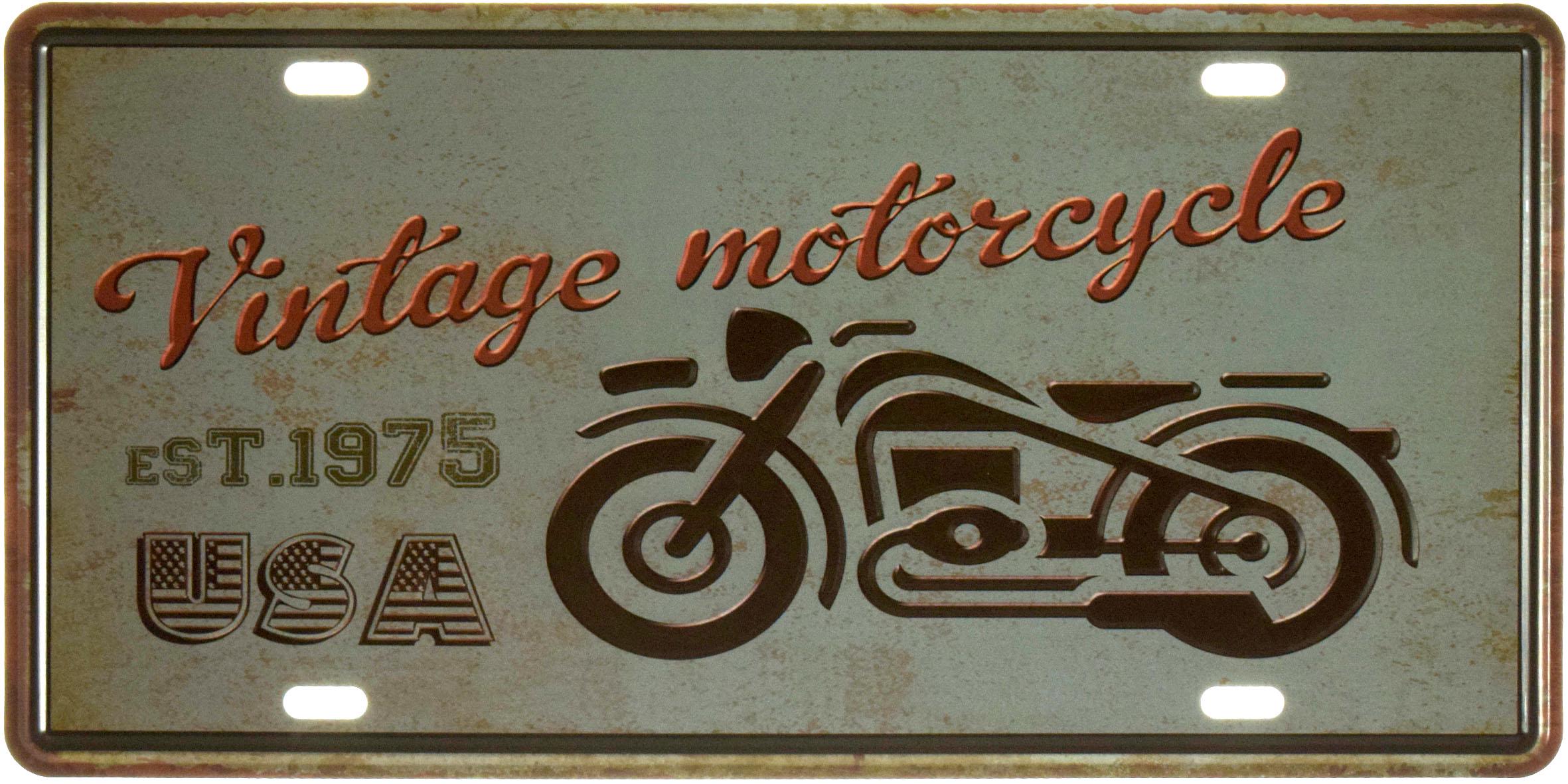 Табличка металлическая Vintage Motorcycle Est 1975 USA 15x30 см