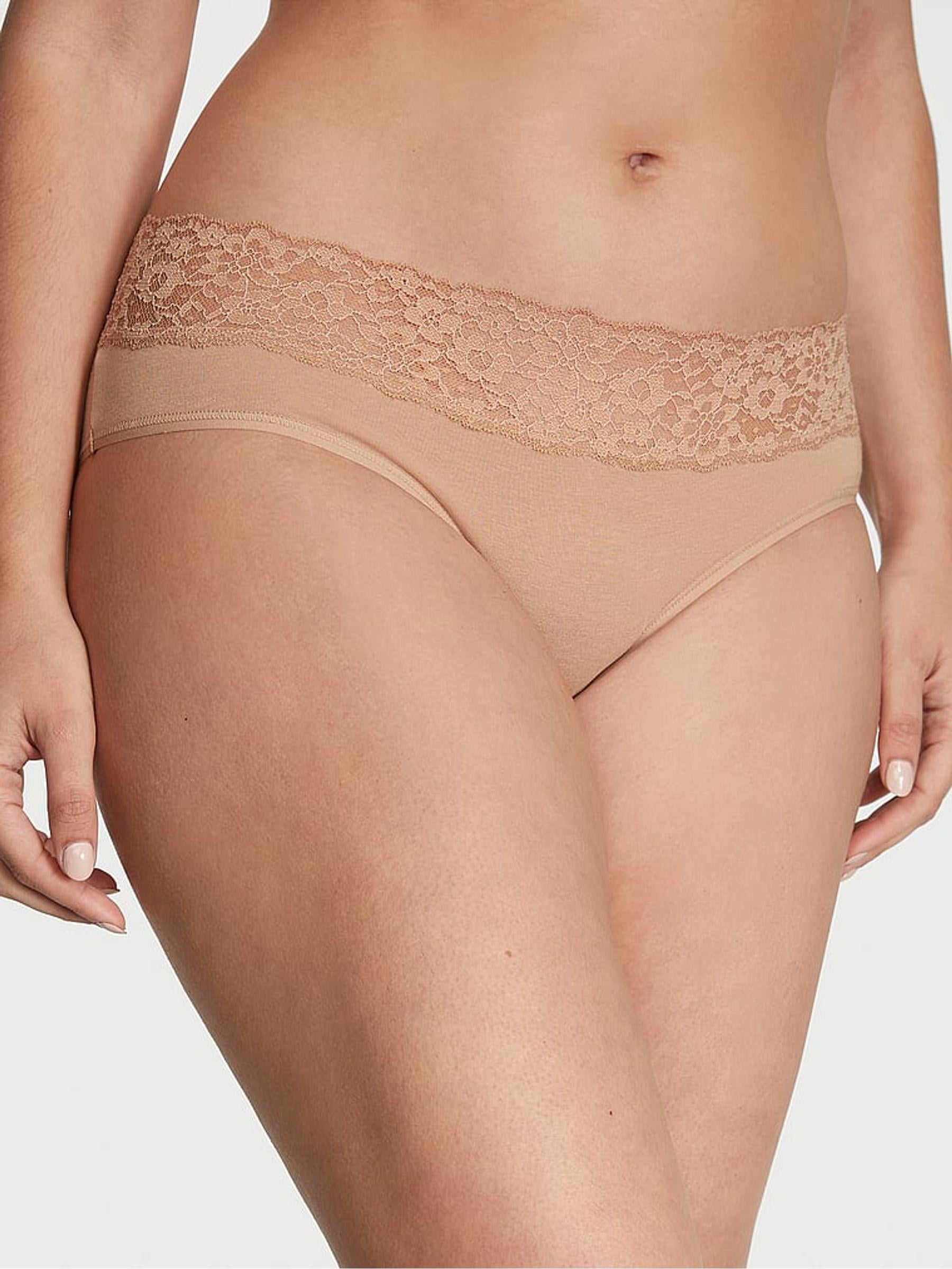 Трусики хипстеры Victoria's Secret Lace-Waist Cotton Hiphugger Panty M Бежевый (26648984)