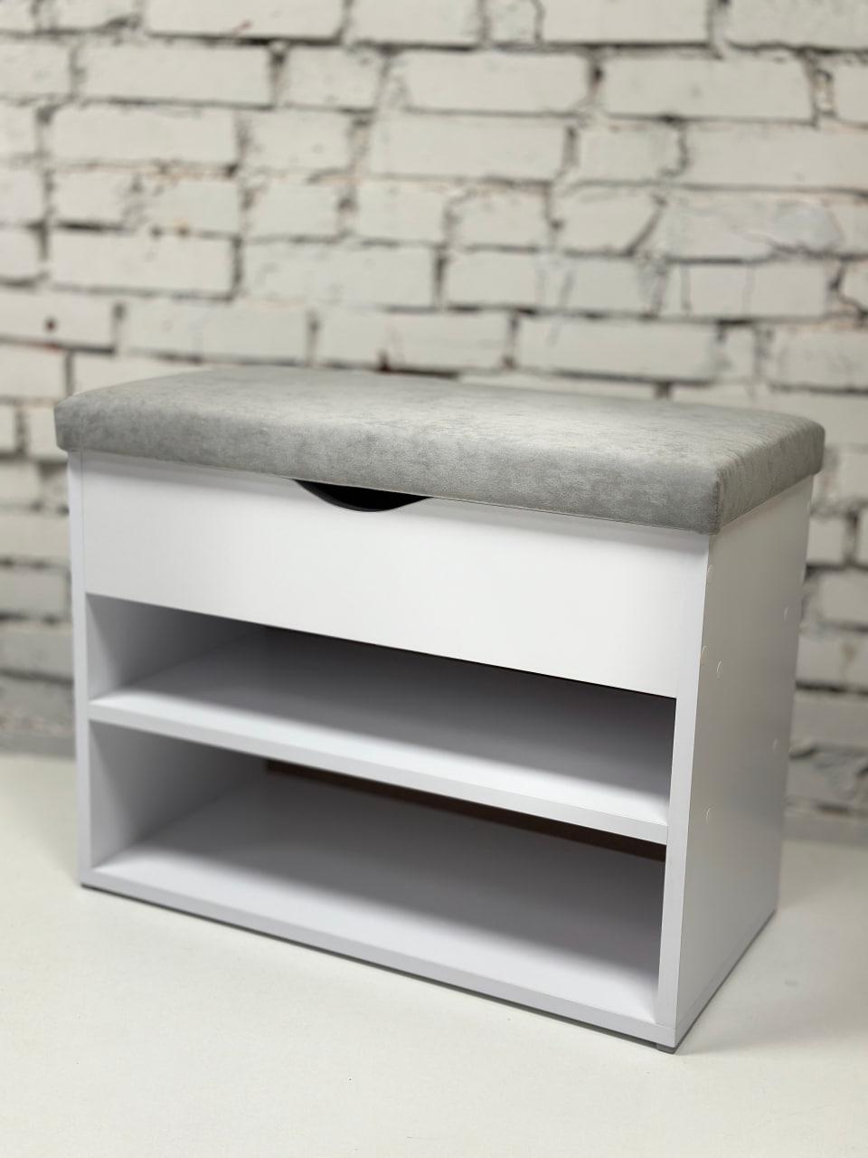 Тумба для обуви ДСП/ткань 30х70х45 см Белый/Свет серая - фото 1 Тумба для обуви ДСП/ткань 30х70х45 см Белый/Свет серая - фото 1