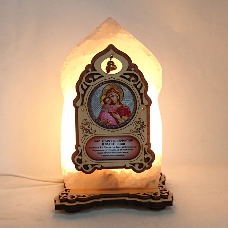 Соляная лампа Икона маленькая Владимирская желтого подсвечивания. (20020)