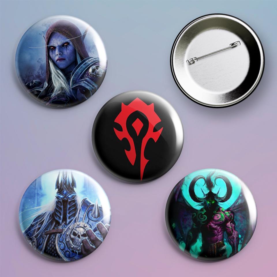 Значки на рюкзак с принтом игры World of Warcraft WOW horde 4 шт.