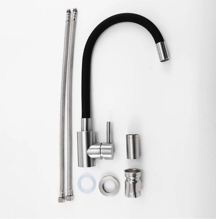 Смеситель для кухни с гибким изливом Alpen Черный - фото 5