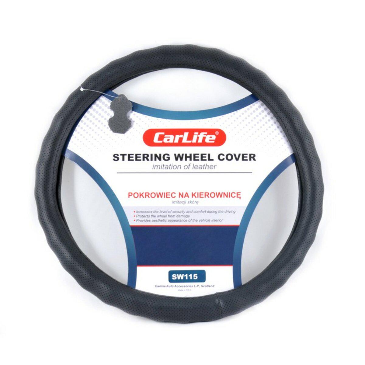 Чехол на руль CarLife из искусственной кожи L/39-41 см Черный (SW115L)