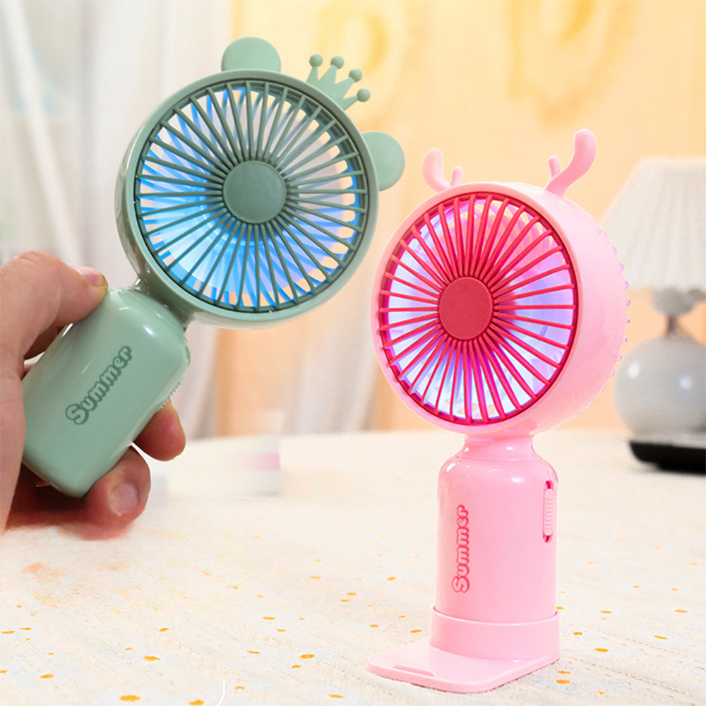 Портативный вентилятор с рожками Олень на аккумуляторе и USB Розовый - фото 3