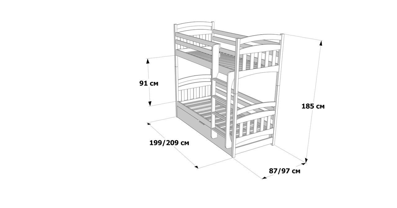 Ліжко двоярусне дерев'яне Рукавичка з підйомним механізмом Дрімка 80x190 см Brown - фото 2