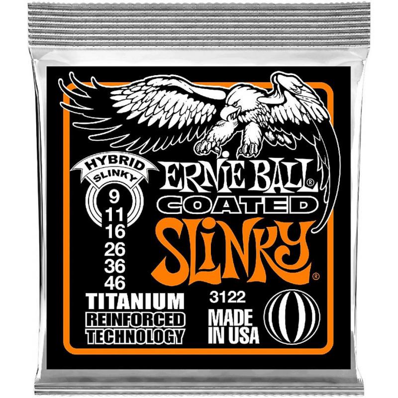 Струны Ernie Ball 3122 Coated Titanium RPS 9-46 Hybrid Slinky (639) - фото 1