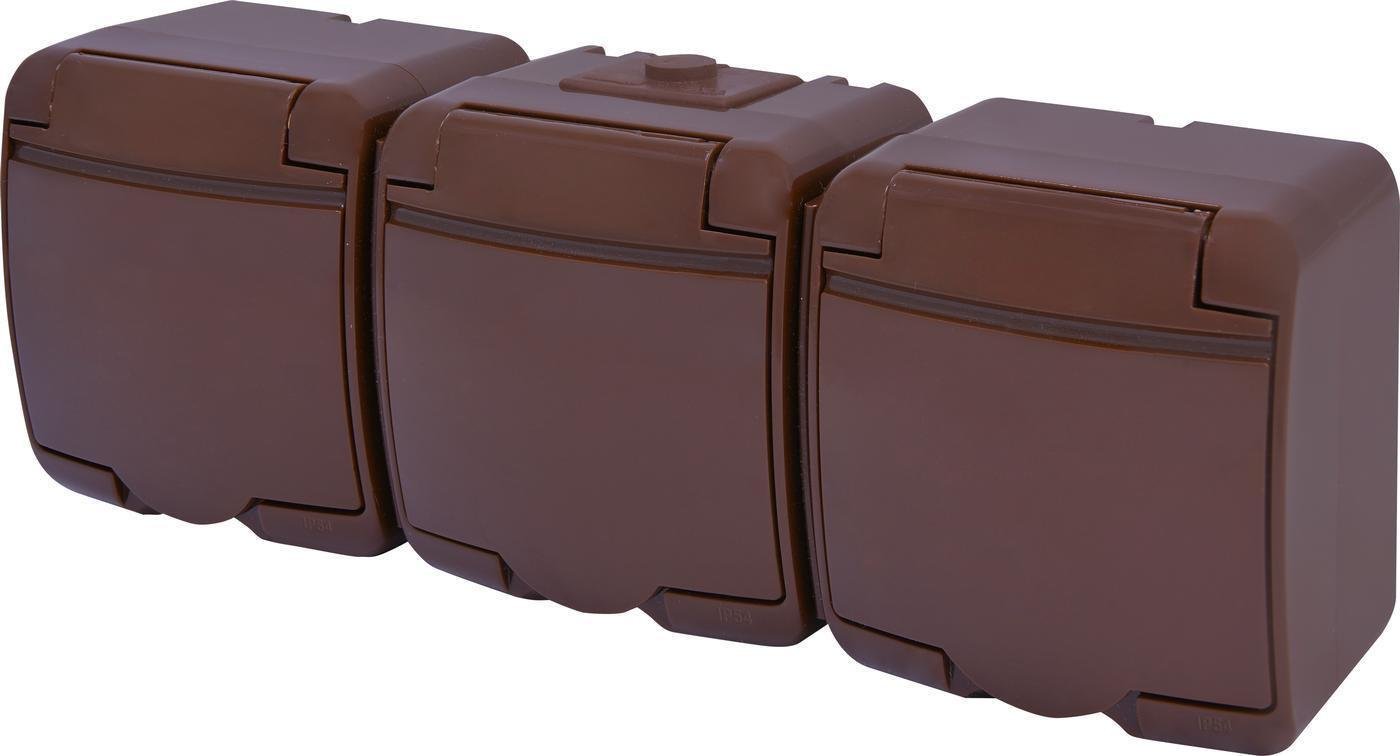 Розетка потрійна ETI із кришкою Schuko RHE-3s-KR IP54 Коричневий (4668054)